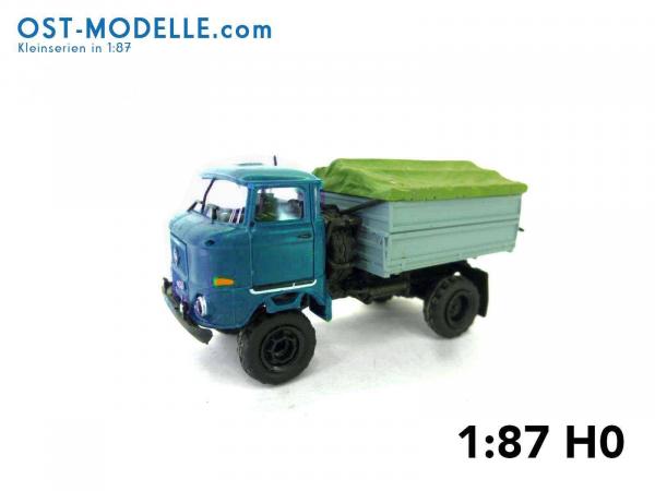 IFA W50LA ND mit 2Seitenkipper geschlossener Plane blau grau